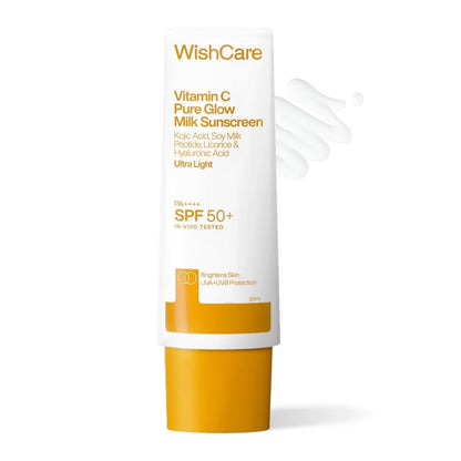 WishCare Vitamin C Sunscreen SPF 50 PA++++ Pure Glow Milk - Oil Free, No White Cast, 50g