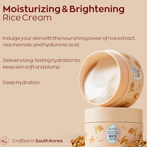 SOQU Moisturizing and Brightening Rice Cream – Deep Hydration, Brightens and Evens Skin Tone – 70g / 2.48oz – Made in Korea Avelisse