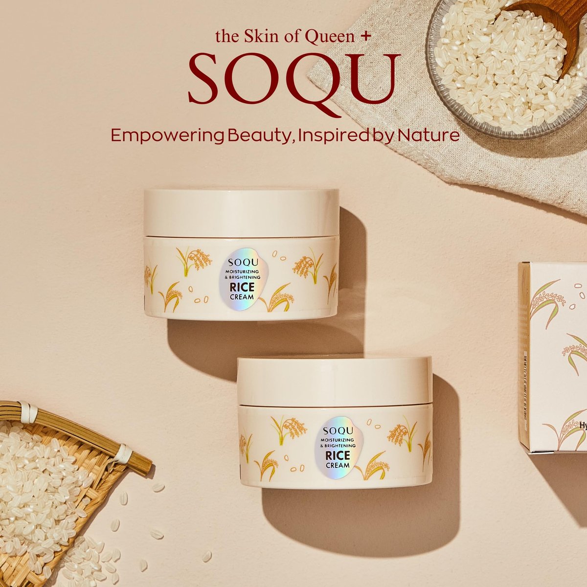 SOQU Moisturizing and Brightening Rice Cream – Deep Hydration, Brightens and Evens Skin Tone – 70g / 2.48oz – Made in Korea Avelisse