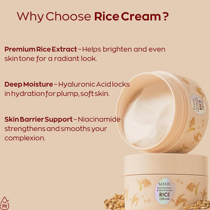 SOQU Moisturizing and Brightening Rice Cream – Deep Hydration, Brightens and Evens Skin Tone – 70g / 2.48oz – Made in Korea Avelisse