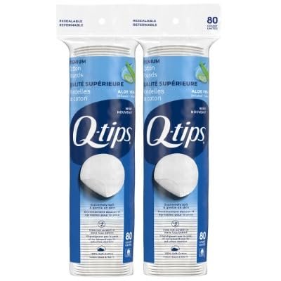 Q-tips Beauty Premium Cotton Rounds 80 Count 2-Pack – Hypoallergenic Makeup Remover Pads, Soft & Gentle Cotton for Face Care