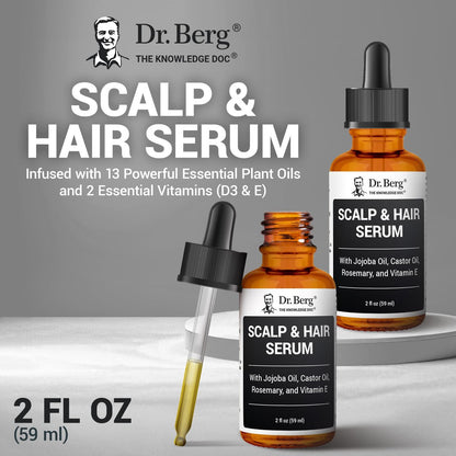 Dr. Berg Scalp & Hair Serum (Improved Formula) – Vitamin D3 & E, Clinically Tested, Paraben-Free & Sulfate-Free Hair Oil for Women & Men with Rosemary, Castor & Jojoba Oil, 2 Fl Oz