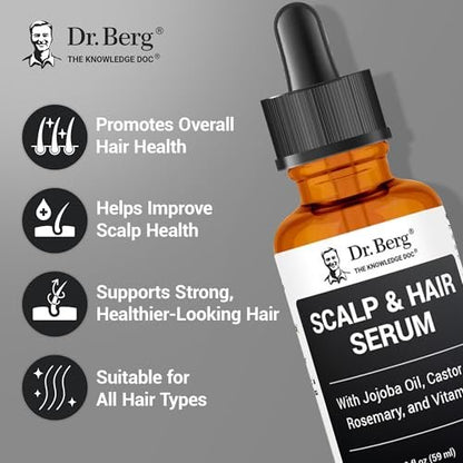 Dr. Berg Scalp & Hair Serum (Improved Formula) – Vitamin D3 & E, Clinically Tested, Paraben-Free & Sulfate-Free Hair Oil for Women & Men with Rosemary, Castor & Jojoba Oil, 2 Fl Oz