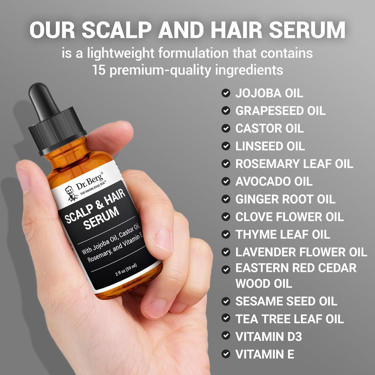 Dr. Berg Scalp & Hair Serum (Improved Formula) – Vitamin D3 & E, Clinically Tested, Paraben-Free & Sulfate-Free Hair Oil for Women & Men with Rosemary, Castor & Jojoba Oil, 2 Fl Oz - görsel 12