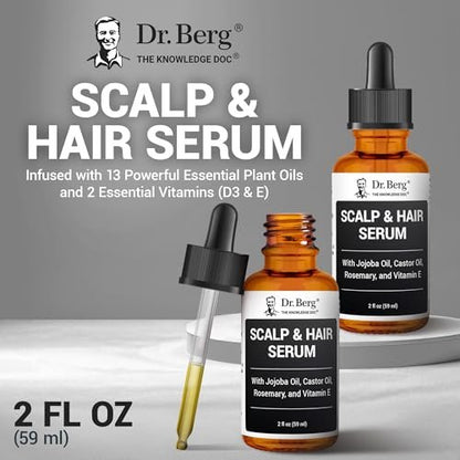 Dr. Berg Scalp & Hair Serum (Improved Formula) – Vitamin D3 & E, Clinically Tested, Paraben-Free & Sulfate-Free Hair Oil for Women & Men with Rosemary, Castor & Jojoba Oil, 2 Fl Oz