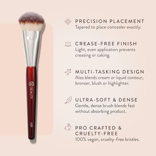 BK BEAUTY BRUSHES 109 Mini Contoured Foundation Brush - Vegan Face Brush for Liquid, Cream Foundation, Bronzer, Blush & Highlighter Avelisse