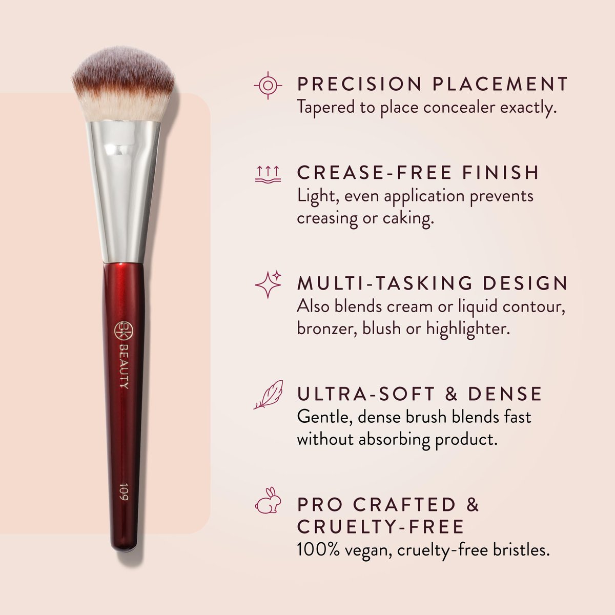 BK BEAUTY BRUSHES 109 Mini Contoured Foundation Brush - Vegan Face Brush for Liquid, Cream Foundation, Bronzer, Blush & Highlighter Avelisse