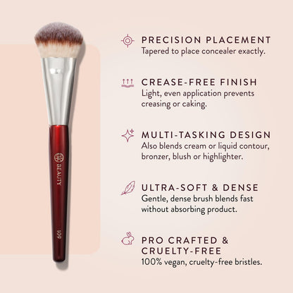 BK BEAUTY BRUSHES 109 Mini Contoured Foundation Brush - Vegan Face Brush for Liquid, Cream Foundation, Bronzer, Blush & Highlighter Avelisse