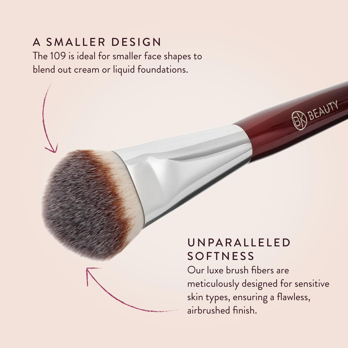 BK BEAUTY BRUSHES 109 Mini Contoured Foundation Brush - Vegan Face Brush for Liquid, Cream Foundation, Bronzer, Blush & Highlighter Avelisse