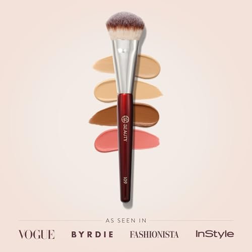 BK BEAUTY BRUSHES 109 Mini Contoured Foundation Brush - Vegan Face Brush for Liquid, Cream Foundation, Bronzer, Blush & Highlighter Avelisse