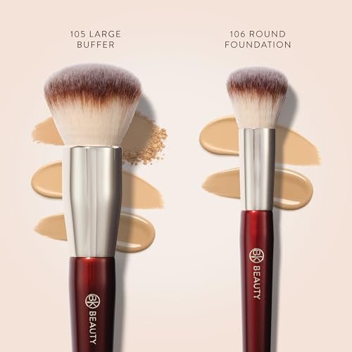 BK BEAUTY Large Buffer & Round Foundation Brush Set (2-Piece) - Professional Makeup Brushes for Liquid Foundation, Cream, Powder & Blush | Premium Synthetic Fiber Face Brushes for Flawless Application Avelisse