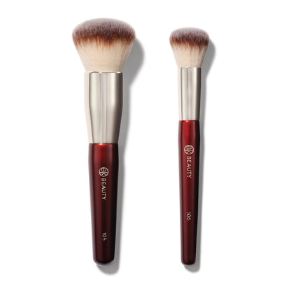 BK BEAUTY Large Buffer & Round Foundation Brush Set (2-Piece) - Professional Makeup Brushes for Liquid Foundation, Cream, Powder & Blush | Premium Synthetic Fiber Face Brushes for Flawless Application Avelisse