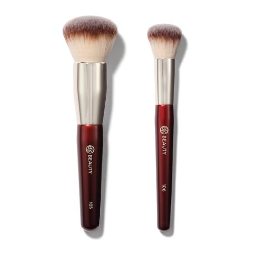 BK BEAUTY Large Buffer & Round Foundation Brush Set (2-Piece) - Professional Makeup Brushes for Liquid Foundation, Cream, Powder & Blush | Premium Synthetic Fiber Face Brushes for Flawless Application Avelisse