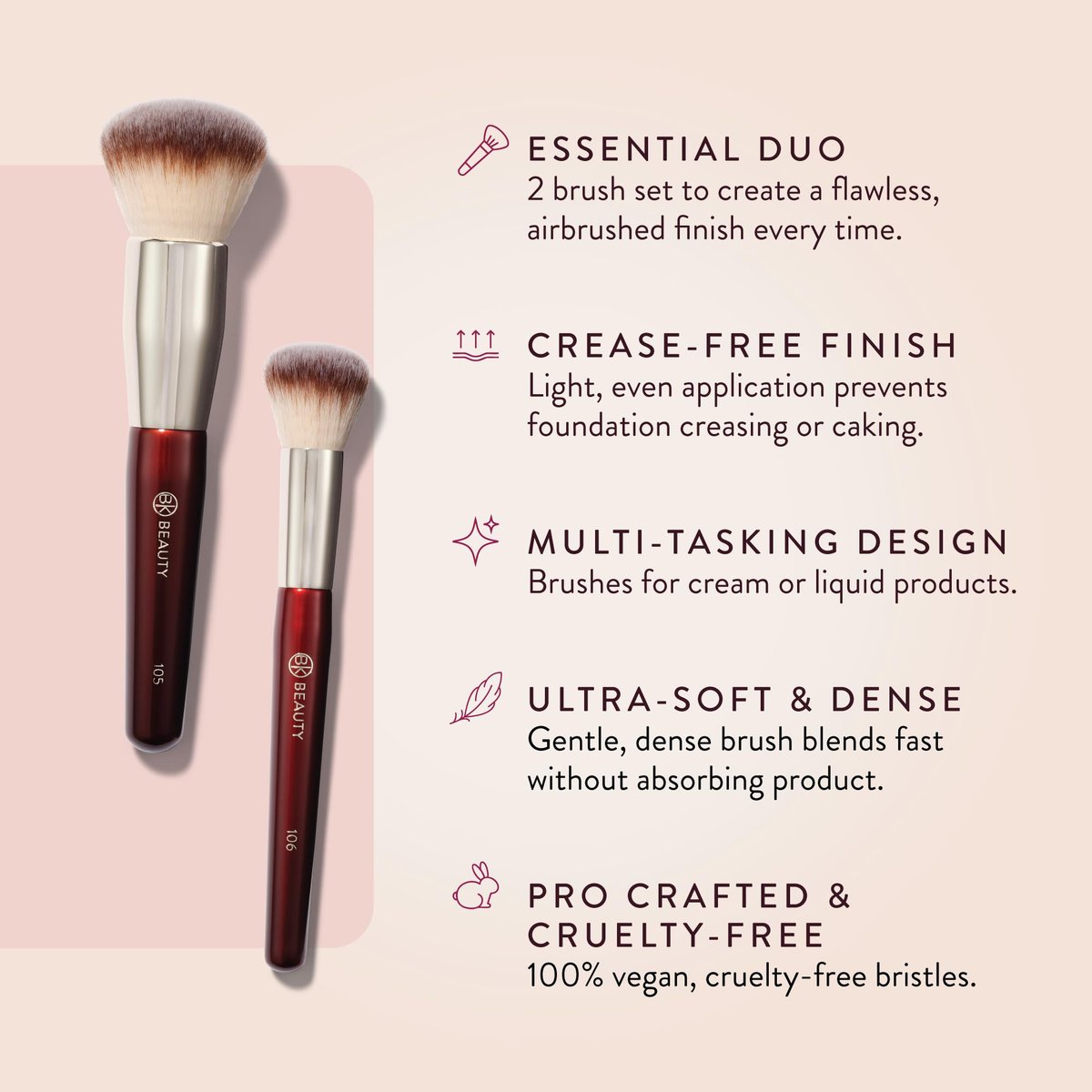 BK BEAUTY Large Buffer & Round Foundation Brush Set (2-Piece) - Professional Makeup Brushes for Liquid Foundation, Cream, Powder & Blush | Premium Synthetic Fiber Face Brushes for Flawless Application Avelisse