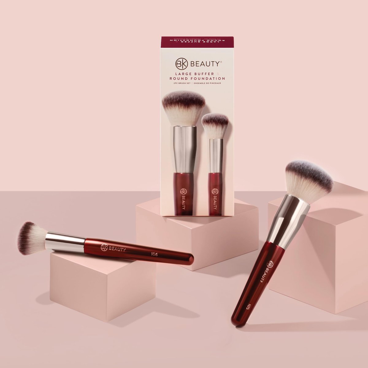 BK BEAUTY Large Buffer & Round Foundation Brush Set (2-Piece) - Professional Makeup Brushes for Liquid Foundation, Cream, Powder & Blush | Premium Synthetic Fiber Face Brushes for Flawless Application Avelisse