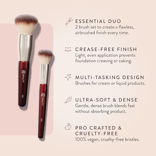 BK BEAUTY Large Buffer & Round Foundation Brush Set (2-Piece) - Professional Makeup Brushes for Liquid Foundation, Cream, Powder & Blush | Premium Synthetic Fiber Face Brushes for Flawless Application Avelisse