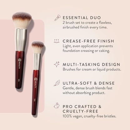 BK BEAUTY Large Buffer & Round Foundation Brush Set (2-Piece) - Professional Makeup Brushes for Liquid Foundation, Cream, Powder & Blush | Premium Synthetic Fiber Face Brushes for Flawless Application Avelisse