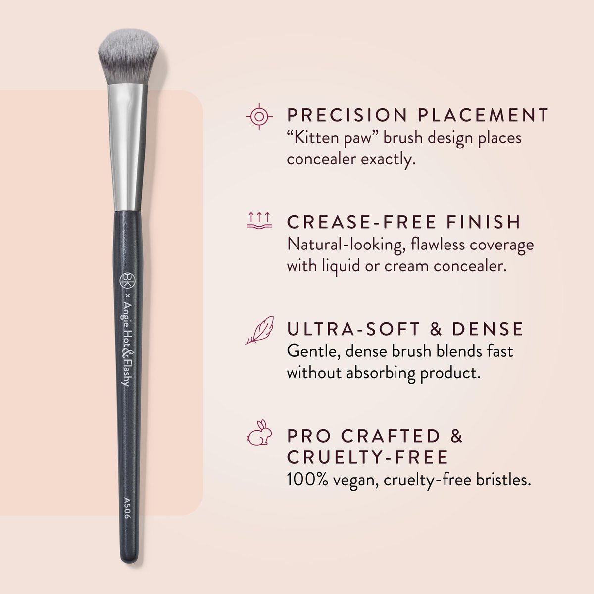 BK Beauty Brushes Angie Hot & Flashy A506 Concealer Brush - Viral Kitten Paw Face Brush for Under-Eye Concealing and Contouring Avelisse