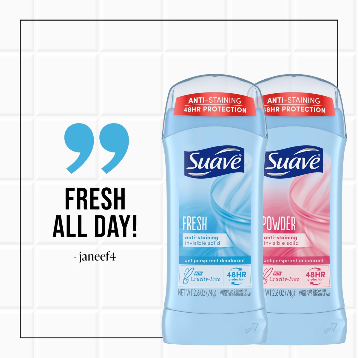 Suave Deodorant Women, Antiperspirant, Powder and Fresh Bundle, 48-Hour Odor & Wetness Protection, with Essential Oils, Anti-Staining, No Baking Soda, 4 x 2.6 oz - görsel 10