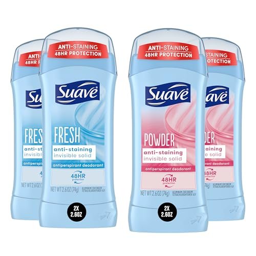 Suave Deodorant Women, Antiperspirant, Powder and Fresh Bundle, 48-Hour Odor & Wetness Protection, with Essential Oils, Anti-Staining, No Baking Soda, 4 x 2.6 oz - görsel 2