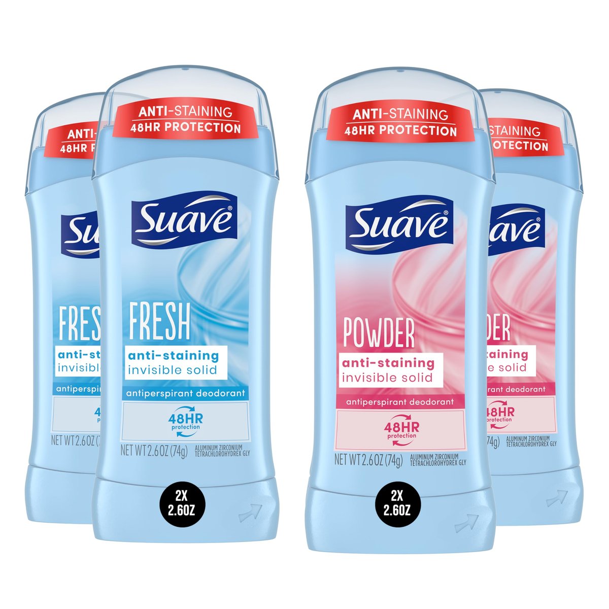 Suave Deodorant Women, Antiperspirant, Powder and Fresh Bundle, 48-Hour Odor & Wetness Protection, with Essential Oils, Anti-Staining, No Baking Soda, 4 x 2.6 oz - görsel 1