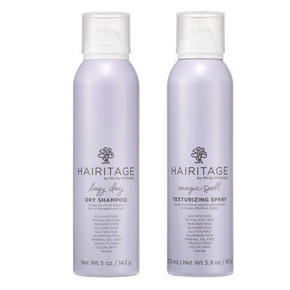 Hairitage Cleanse + Style Dry Shampoo Set - Lazy Day Dry Shampoo & Texturizing Volume Spray for Fine Hair, Curls & Waves Avelisse
