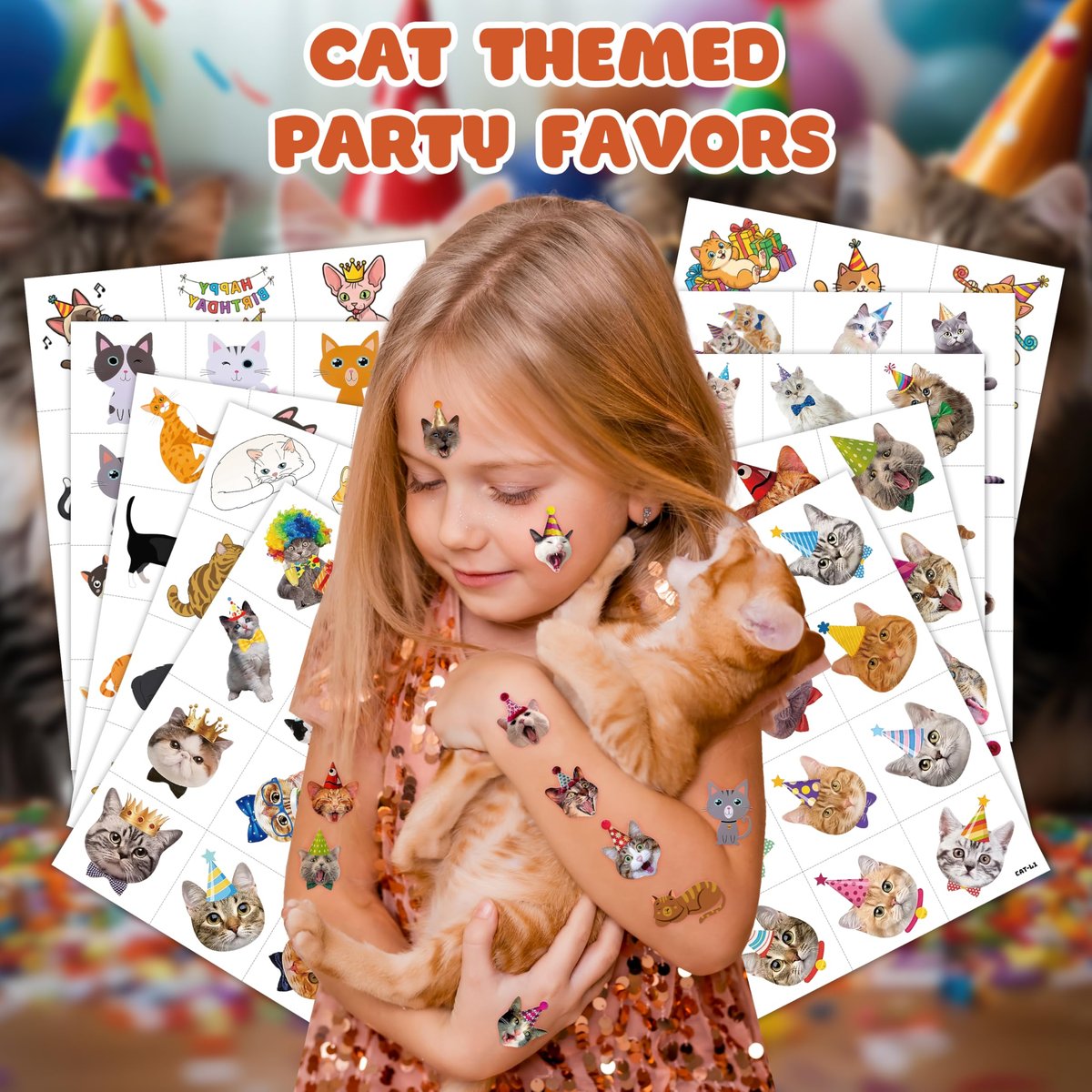 120 PCS Funny Cat Pre-cut Temporary Tattoos Stickers – Cute Pet Animal Themed Party Favors for Kids, Girls, Boys, Baby Showers, School Rewards & Home Decor - görsel 3
