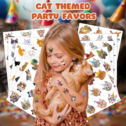 120 PCS Funny Cat Pre-cut Temporary Tattoos Stickers – Cute Pet Animal Themed Party Favors for Kids, Girls, Boys, Baby Showers, School Rewards & Home Decor