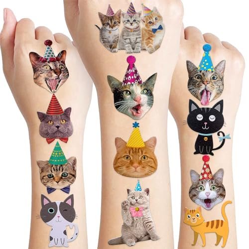 120 PCS Funny Cat Pre-cut Temporary Tattoos Stickers – Cute Pet Animal Themed Party Favors for Kids, Girls, Boys, Baby Showers, School Rewards & Home Decor - görsel 2