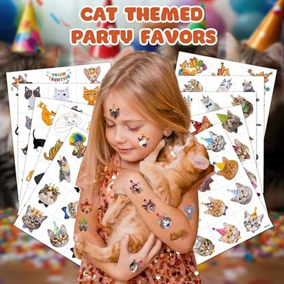 120 PCS Funny Cat Pre-cut Temporary Tattoos Stickers – Cute Pet Animal Themed Party Favors for Kids, Girls, Boys, Baby Showers, School Rewards & Home Decor