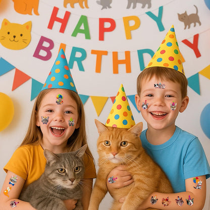 120 PCS Funny Cat Pre-cut Temporary Tattoos Stickers – Cute Pet Animal Themed Party Favors for Kids, Girls, Boys, Baby Showers, School Rewards & Home Decor