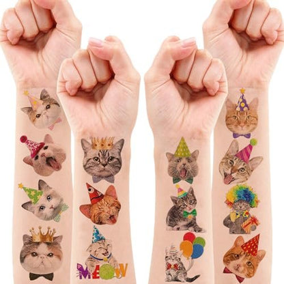 120 PCS Funny Cat Pre-cut Temporary Tattoos Stickers – Cute Pet Animal Themed Party Favors for Kids, Girls, Boys, Baby Showers, School Rewards & Home Decor
