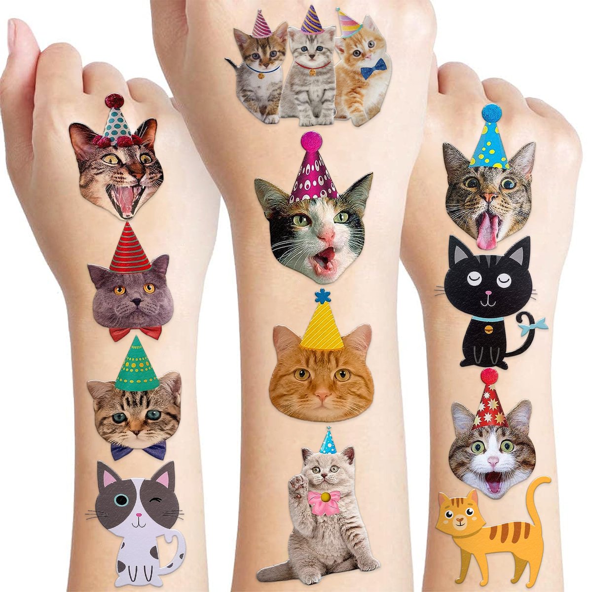 120 PCS Funny Cat Pre-cut Temporary Tattoos Stickers – Cute Pet Animal Themed Party Favors for Kids, Girls, Boys, Baby Showers, School Rewards & Home Decor - görsel 1