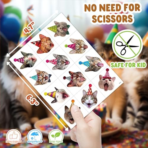 120 PCS Funny Cat Pre-cut Temporary Tattoos Stickers – Cute Pet Animal Themed Party Favors for Kids, Girls, Boys, Baby Showers, School Rewards & Home Decor - görsel 10