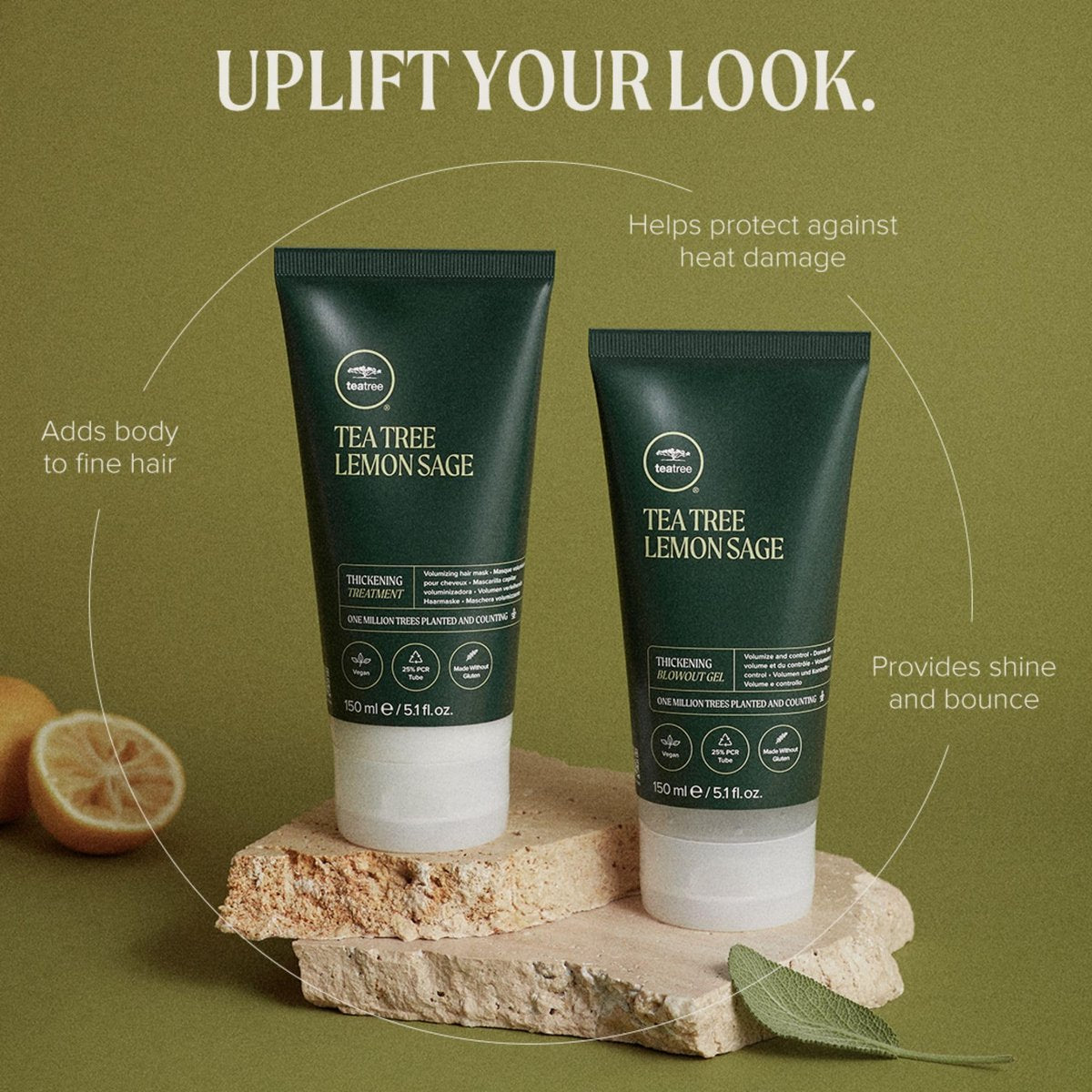 Tea Tree Lemon Sage Thickening Blowout Gel for Fine Hair - Volumizing Hair Gel, 5.1 oz Avelisse