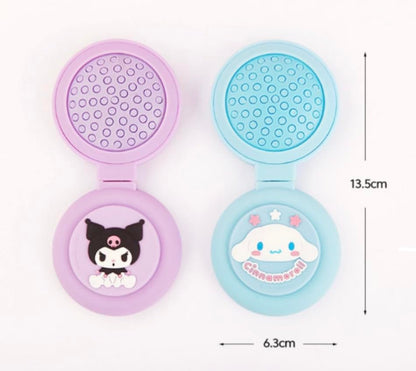 Kuromi's Travel Size Mini Hairbrush - Foldable with Mirror - Officially Licensed Purple Plastic Brush