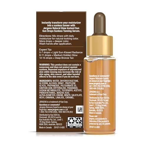 Jergens Natural Glow Instant Sun Drops - Sunless Tanning Drops for Face and Body - Oil Free - 1 Fl Oz Avelisse