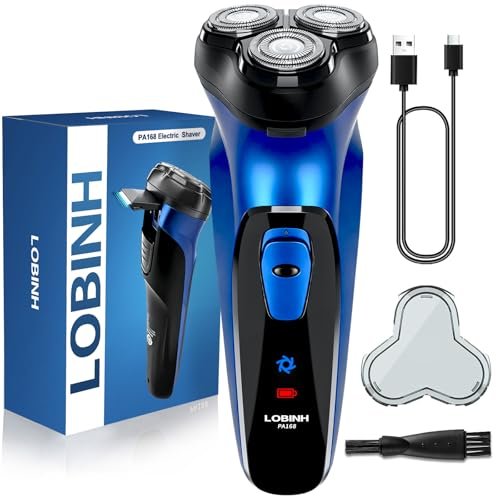 LOBINH Electric Razor for Men with Pop-up Trimmer, 3D Floating Cordless Shaver, Rechargeable Type-C, Long Runtime, Deep Blue Avelisse
