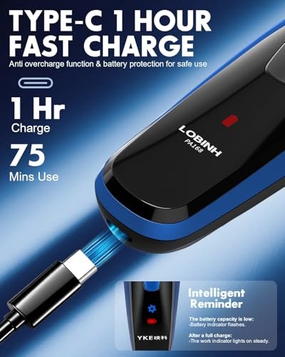 LOBINH Electric Razor for Men with Pop-up Trimmer, 3D Floating Cordless Shaver, Rechargeable Type-C, Long Runtime, Deep Blue Avelisse