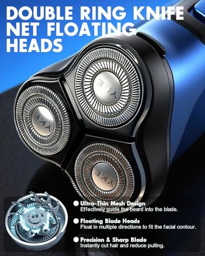 LOBINH Electric Razor for Men with Pop-up Trimmer, 3D Floating Cordless Shaver, Rechargeable Type-C, Long Runtime, Deep Blue Avelisse
