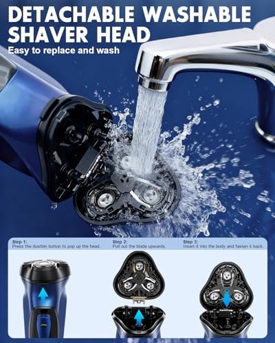 LOBINH Electric Razor for Men with Pop-up Trimmer, 3D Floating Cordless Shaver, Rechargeable Type-C, Long Runtime, Deep Blue Avelisse
