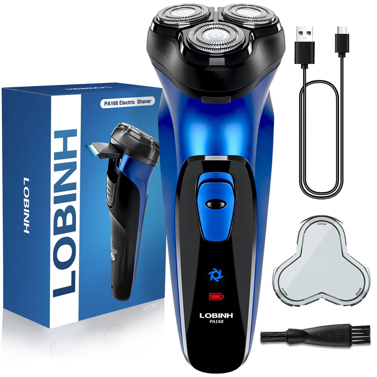 LOBINH Electric Razor for Men with Pop-up Trimmer, 3D Floating Cordless Shaver, Rechargeable Type-C, Long Runtime, Deep Blue Avelisse
