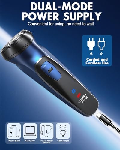 LOBINH Electric Razor for Men with Pop-up Trimmer, 3D Floating Cordless Shaver, Rechargeable Type-C, Long Runtime, Deep Blue Avelisse