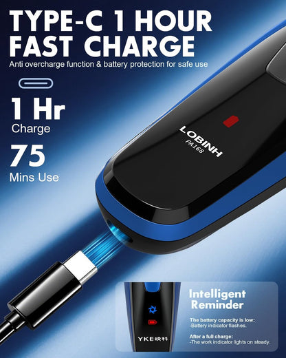 LOBINH Electric Razor for Men with Pop-up Trimmer, 3D Floating Cordless Shaver, Rechargeable Type-C, Long Runtime, Deep Blue Avelisse