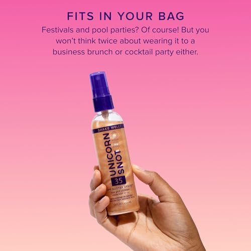 Unicorn Snot Glitter Sunscreen Spritz - SPF 35 Rose Gold Shimmer Spray for Face & Body - Lightweight, Water Resistant, Unscented - Made in USA (3.8 Fl Oz) Avelisse