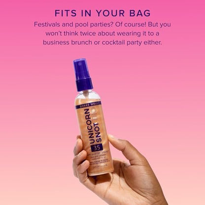 Unicorn Snot Glitter Sunscreen Spritz - SPF 35 Rose Gold Shimmer Spray for Face & Body - Lightweight, Water Resistant, Unscented - Made in USA (3.8 Fl Oz) Avelisse