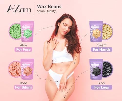 AZAM All-in-One At Home Waxing Kit for Hair Removal – Wax Pot, 4 Pack Hard Beads, Silicone Bowl, 2 Treatment Oils & More, Full Body Warmer Avelisse