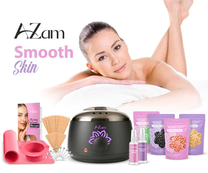 AZAM All-in-One At Home Waxing Kit for Hair Removal – Wax Pot, 4 Pack Hard Beads, Silicone Bowl, 2 Treatment Oils & More, Full Body Warmer Avelisse