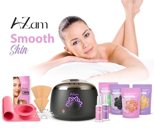 AZAM All-in-One At Home Waxing Kit for Hair Removal – Wax Pot, 4 Pack Hard Beads, Silicone Bowl, 2 Treatment Oils & More, Full Body Warmer Avelisse