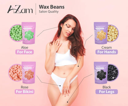 AZAM All-in-One At Home Waxing Kit for Hair Removal – Wax Pot, 4 Pack Hard Beads, Silicone Bowl, 2 Treatment Oils & More, Full Body Warmer Avelisse
